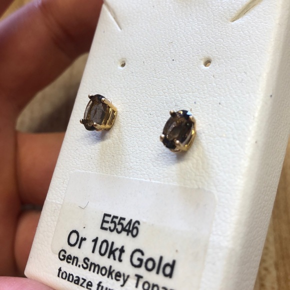 10kt Gold & Smokey Topaz Stud Earrings - Picture 4 of 6